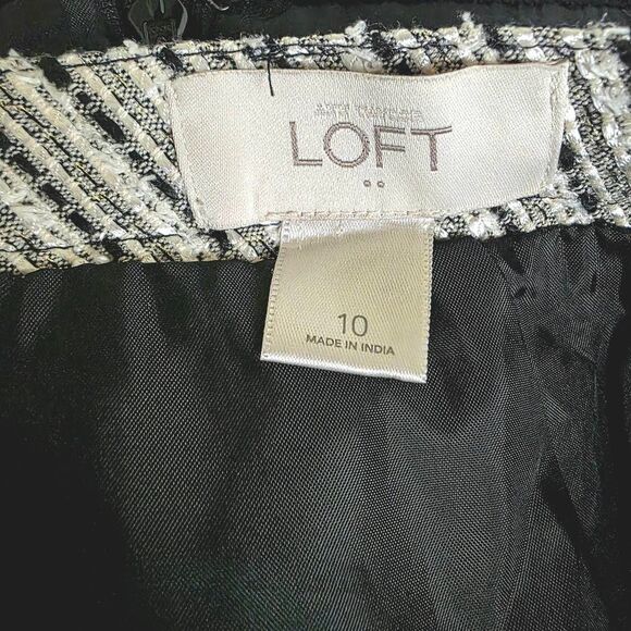 Loft Black White Metallic Stripe Tweed Skirt 10 - Picture 5 of 7